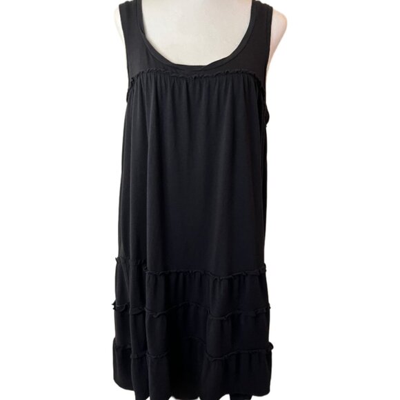 Hi Line Black Ruffle Loose Fit Sleeveless Mini Babydoll Dress Size Small - Picture 2 of 7